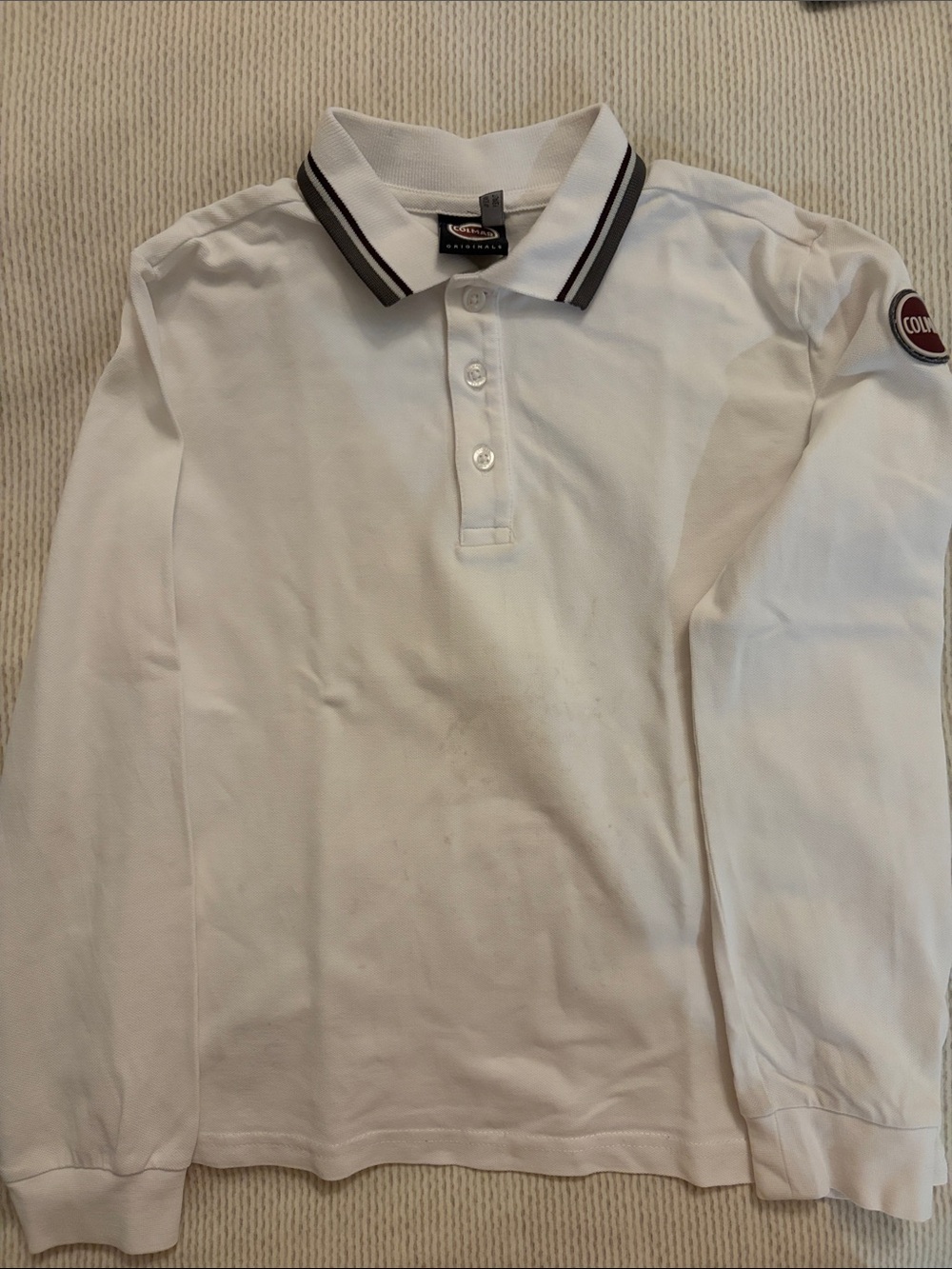 COLMAR White Long-Sleeve Polo with Black-Trim Collar